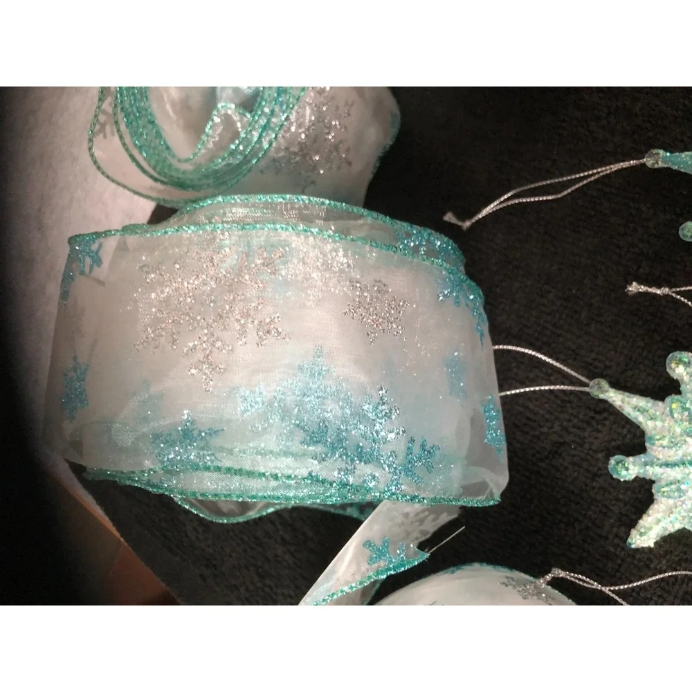 Lot of Vintage Teal/Blue Ornaments~Teal Wired Ribbon Excellent Condition